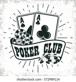 Vintage casino logo design,  grange print stamp, creative poker typography emblem, Vector