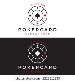 Vintage Casino Poker Ace Logo, Diamonds, Hearts And Spades. Poker Club Logo, Tournament, Gambling Game, Symbol 777.