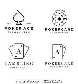 Vintage Casino Poker Ace Logo, Diamonds, Hearts And Spades. Poker Club Logo, Tournament, Gambling Game, Symbol 777.