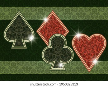 Vintage casino poker card, floral decor. vector illustration