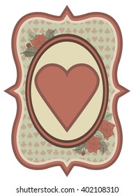 Vintage casino poker hearts  card, vector illustration