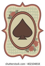 Vintage casino poker spades card, vector illustration