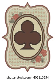 Vintage casino poker trefoils card, vector illustration