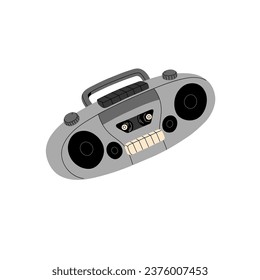 Vintage cassette boombox. Retro tape recorder. Music radio. 80s stereo system. 90s audio player. Retrowave nostalgia, disco party culture. Flat isolated vector illustration on white background