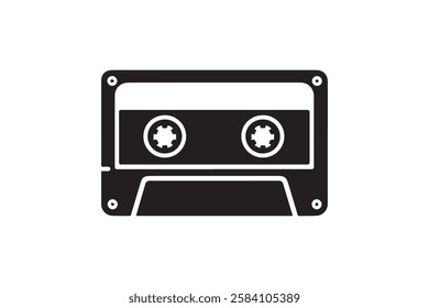 Vintage cassette icon vector silhouette isolated in white background