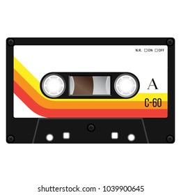 Vintage cassette illustration, simple flat design on white background.