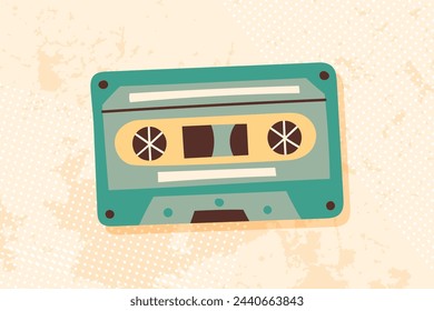 Vintage cassette in retro style. Vector flat hand drawn illustration. 
