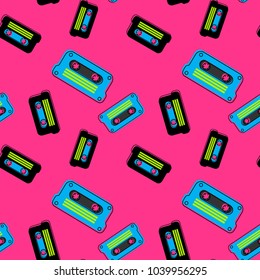 Vintage cassette seamless pattern. Authentic design for digital and print media.
