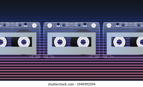 Vintage Cassette tape with blank label on vintage gradient backgroud, retrowave concept illustration