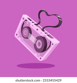 Vintage Cassette Tape with Love Symbol Cartoon Illustration Vector