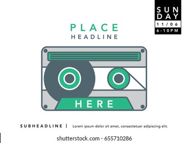 Vintage cassette vector art/ Layout design template/ Music theme poster