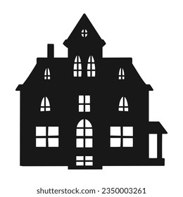 Vintage castle monochrome silhouette sticker with dark building with two floors for architecture magazine design vector illustration