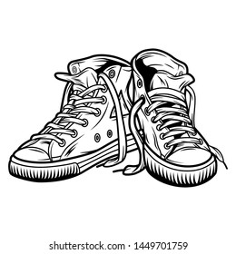 Vintage casual sneakers concept in monochrome style isolated vector illustration