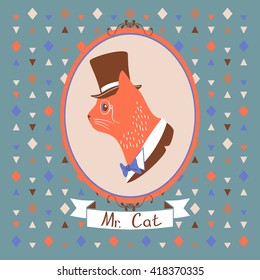 Vintage cat portrait in topper