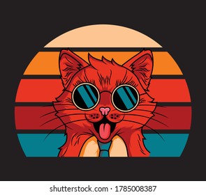 Vintage cat wearing sun glass cute vector illustration