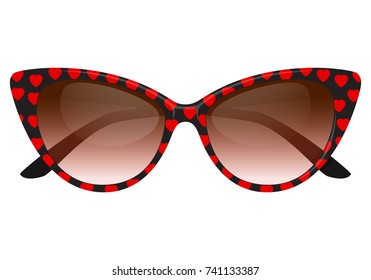 Vintage cateye sunglasses red Hearths polkadots vector