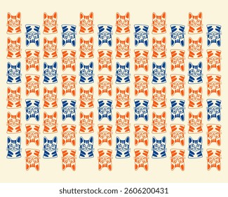 Vintage cats head pattern background layout fabric textile design print art cover packaging editable