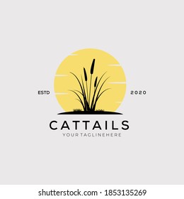 Vintage cattails logo vector illustration design