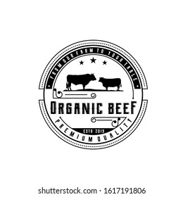Vintage Cattle Angus Beef Label Emblem logo design.