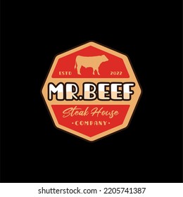 Vintage Cattle Angus Beef Meat Label Logo Design