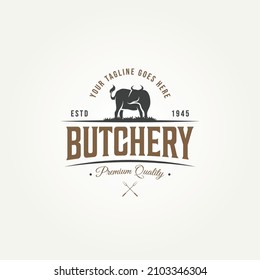 vintage cattle angus beef steak butchery and meat shop classic retro logo template vector illustration design