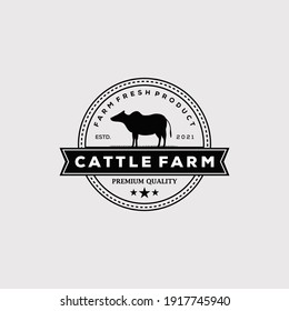 Vintage Cattle Angus Farm Logo Vector Illustration Design