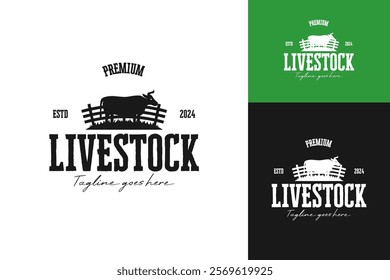 Vintage cattle animal farm logo design template vector illustration