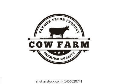 Vintage Cattle / Beef Emblem Label logo design vector illustration