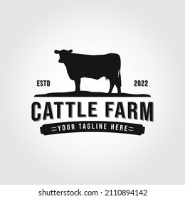 vintage cattle cow farm logo vector illustration design