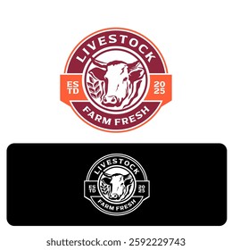 Vintage Cattle Farm Livestock Logo Vector Template