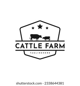 Vintage cattle farm logo design with hipster drawing style