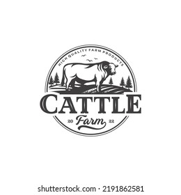 Vintage Cattle Farm Logo Vector Template. Vintage farm logo design vector illustration.