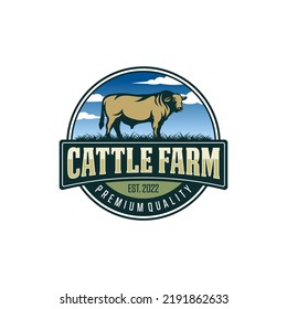 Vintage Cattle Farm Logo Vector Template. Vintage farm logo design vector illustration.