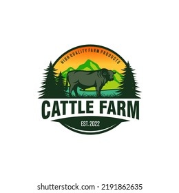 Vintage Cattle Farm Logo Vector Template. Vintage farm logo design vector illustration.