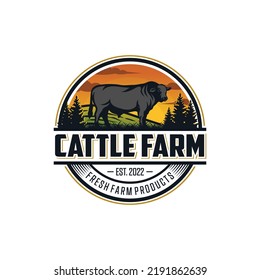 Vintage Cattle Farm Logo Vector Template Stock Vector (Royalty Free ...