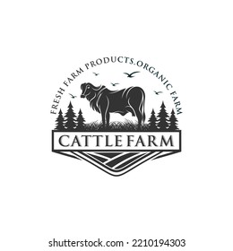 Vintage cattle farm logo vector template 