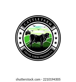 Vintage cattle farm logo vector template 