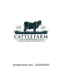 Vintage cattle farm logo vector template 