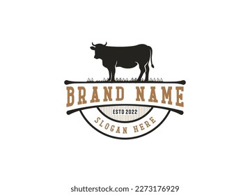 Vintage Cattle Farm Logo Vector Template. Vintage farm logo design vector illustration.