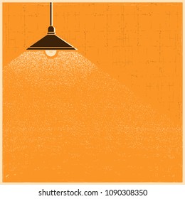 Vintage ceiling lamp lighting in the room background.Vector old poster illustration for text