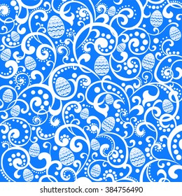 Vintage Celebration blue background with Easter eggs. Vector Illustration