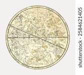 Vintage celestial map with intricate star constellations. Detailed celestial design, showcasing star constellations. Antique map with celestial constellations. Vintage art illustration, vector.