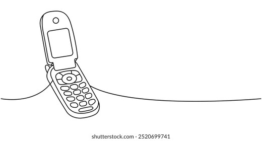 Dibujo continuo de una línea de teléfono celular Antiguas. Antiguos artilugios de comunicación. Ilustración lineal de Vector.