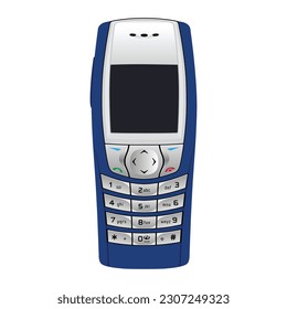 Vintage cell phone with physical keyboard released in 2002. Mobile communication device. Editable EPS 10 vector graphic illustration isolated on white background.