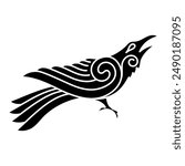 Vintage Celtic Scandinavian design. Raven drawn in retro style, isolated on white, vector illustration