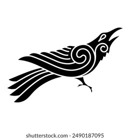 Vintage Celtic Scandinavian design. Raven drawn in retro style, isolated on white, vector illustration