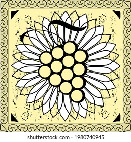 Vintage ceramic tile ornate pattern with grape, mandala