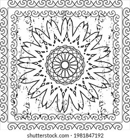 Vintage ceramic tile ornate pattern, mandala
