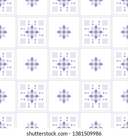 vintage ceramic tile pattern with colorful patchwork, beautiful seamless decorative background and texture for design blue and purple style, pastel wallpaper decor, vector illustration