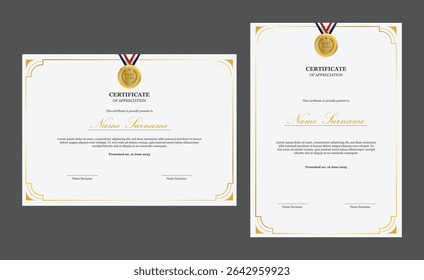 Vintage certificate of appreciation template with landscape and portrait format